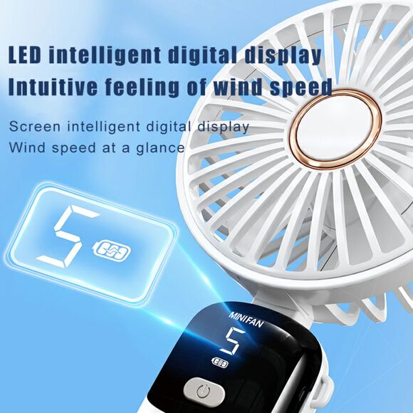 Rechargeable Handheld Fan 1200mAh 5 Speeds Portable Quiet Cooling White - Picture 3 of 6